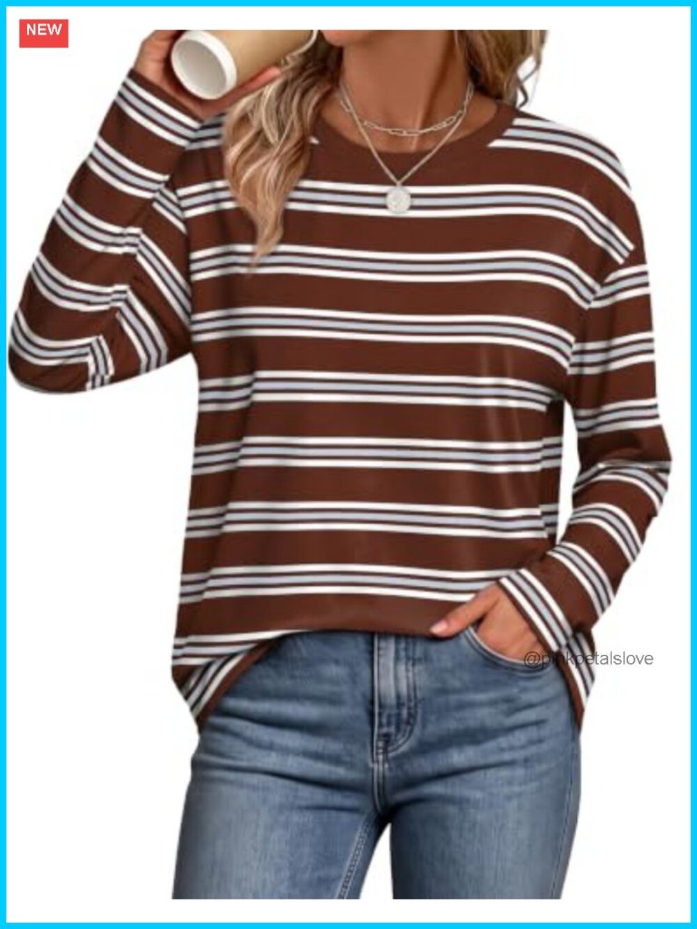 WIHOLL Women's Long Sleeve Striped T-Shirt Oversized Crew Neck Loose Fit Top
